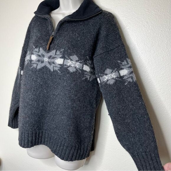 Vintage Patrol Shetland Wool Fair Isle Heather Gray 1/4 Zip Sweater Women Large - Picture 5 of 14